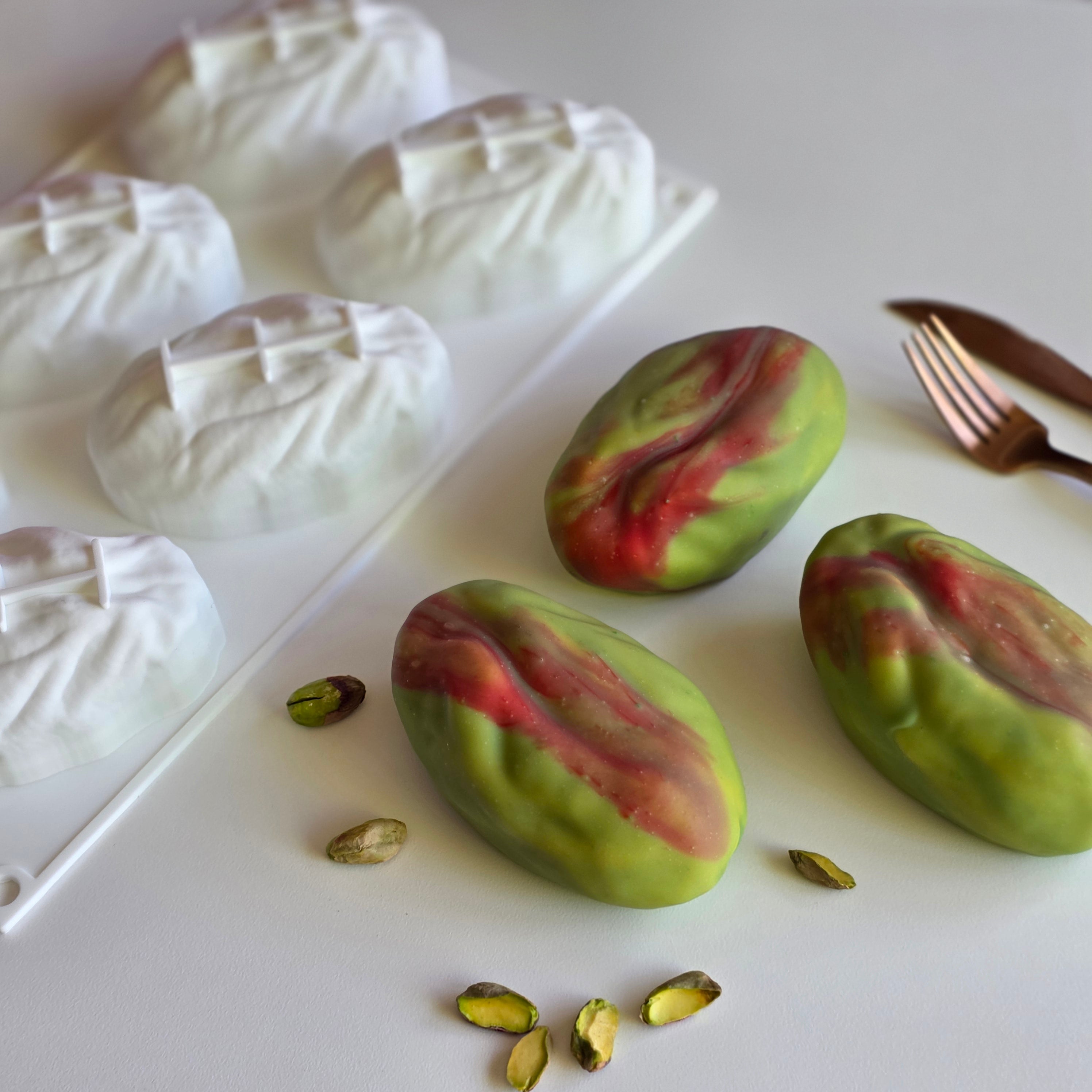 Professional Pistachio Mousse Cake Mold – Premium Food-Grade Silicone Baking Tool for Viral Fruit-Shaped Pastries,6-Cavity, 3.4 oz per Cavity, for Mousse, Entremets and Chocolate Work Desserts